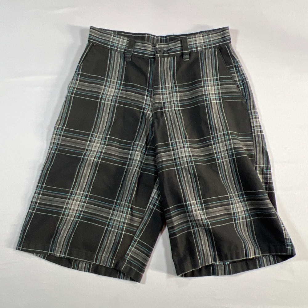 Burnside Chino Shorts Kids 16 Black White Plaid Flat Front Mid Rise Belt Loops